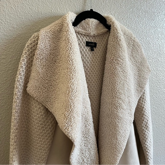 On Twelfth Women's Cream Open Front Faux Suede Fur and Knit Jacket Large - Picture 4 of 10